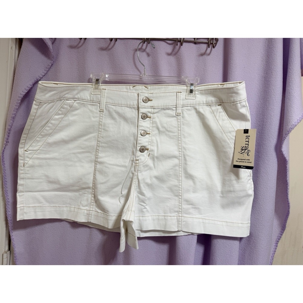 NWT Terra & Sky Women's Denim Shorts Stretch‎ Waist Vivid White Size 20W Utility